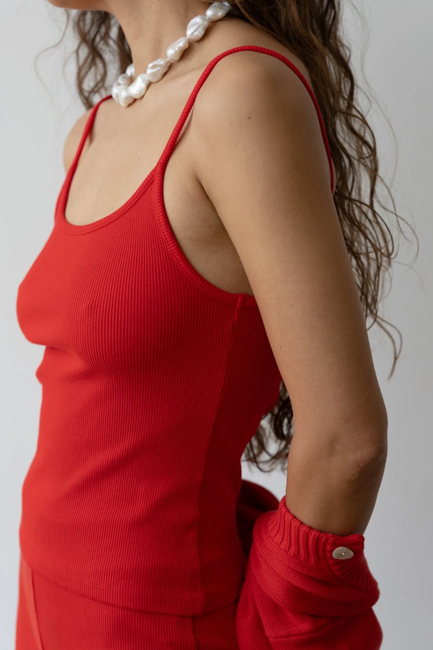 Donni Rib Spaghetti Tank in Bell Pepper