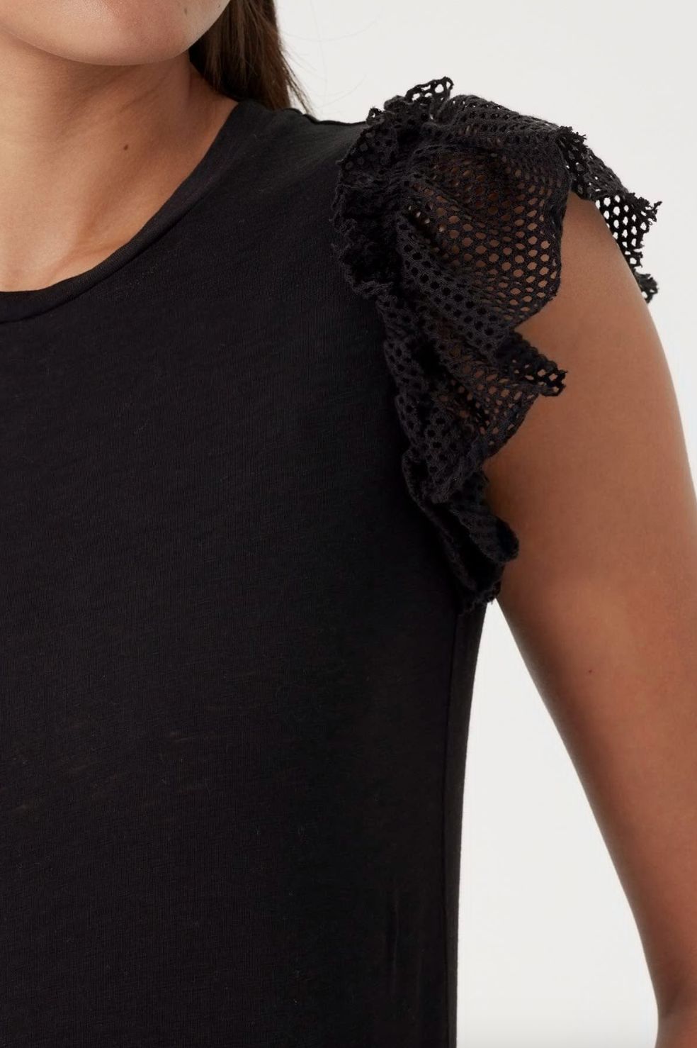 Goldie Slub Tee with Fishnet Flutter Sleeves