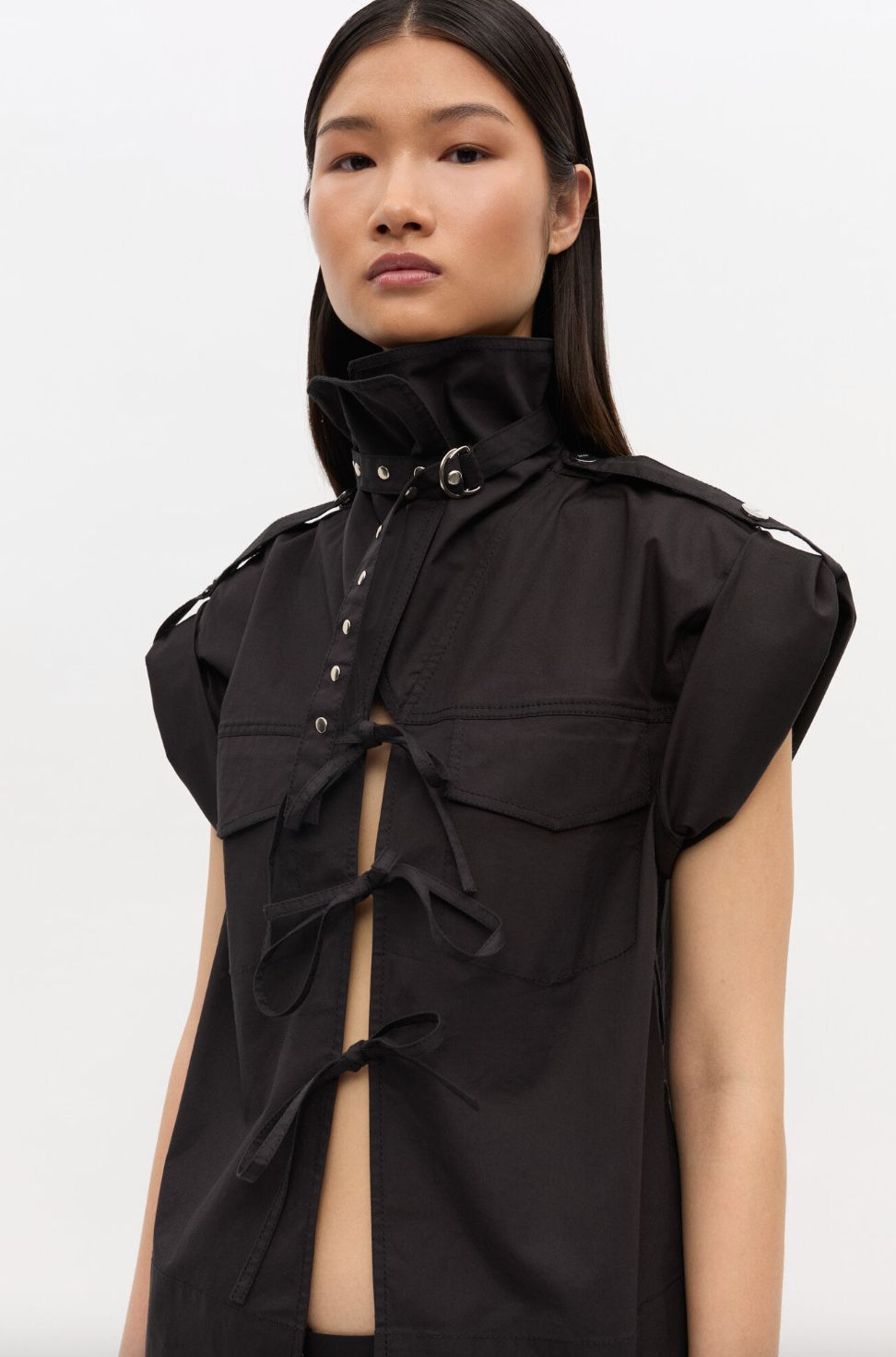 GANNI Stretch Cotton Blouse with Ties