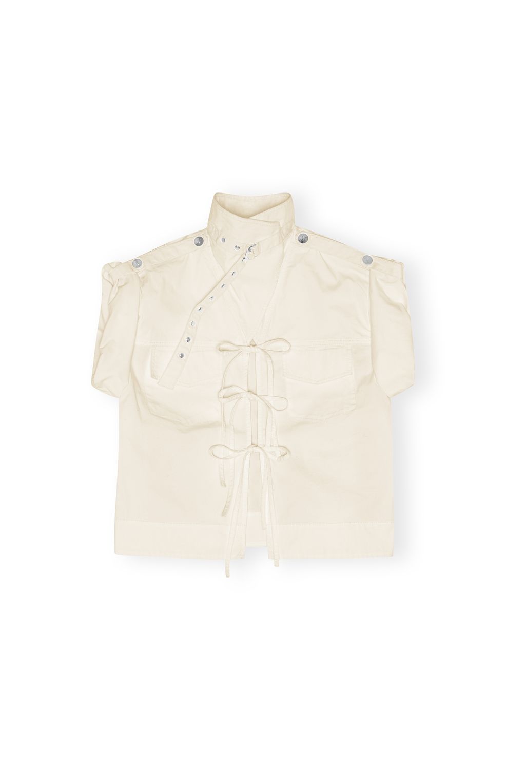 GANNI Stretch Cotton Blouse with Ties