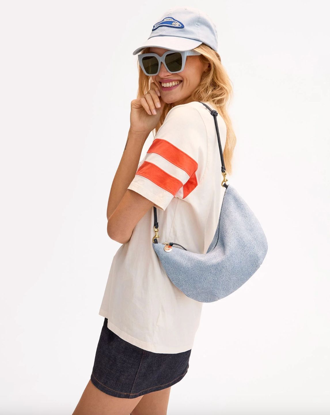 Clare V Lune Bag in Light Blue Denim Suede