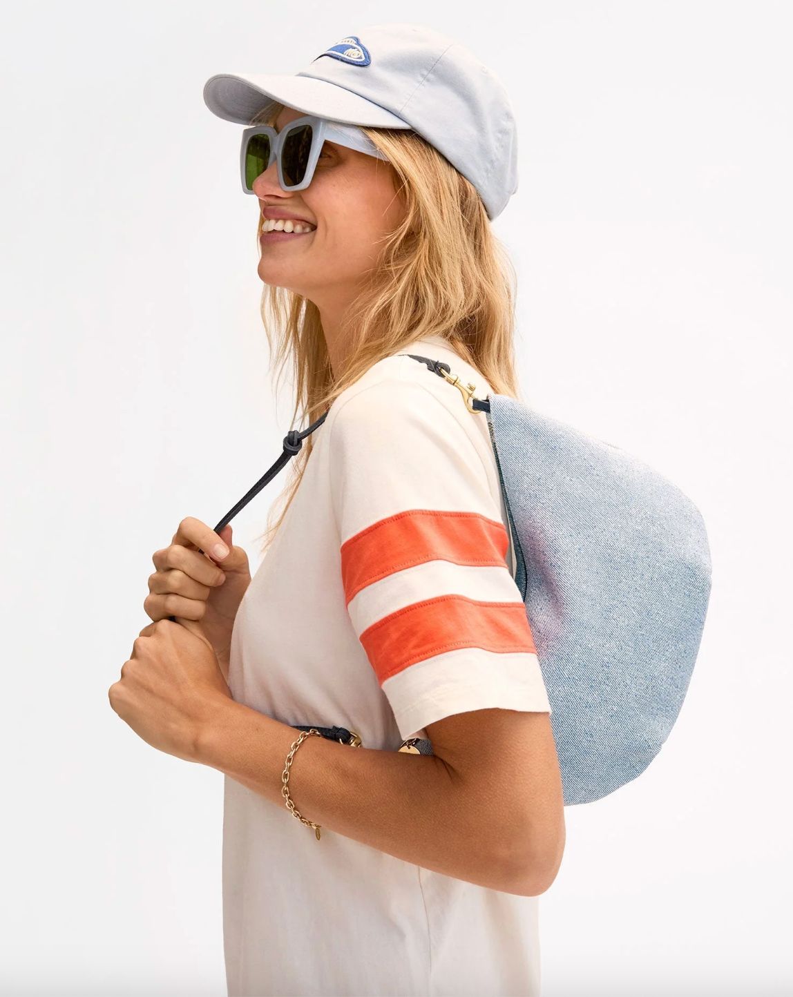 Clare V Lune Bag in Light Blue Denim Suede