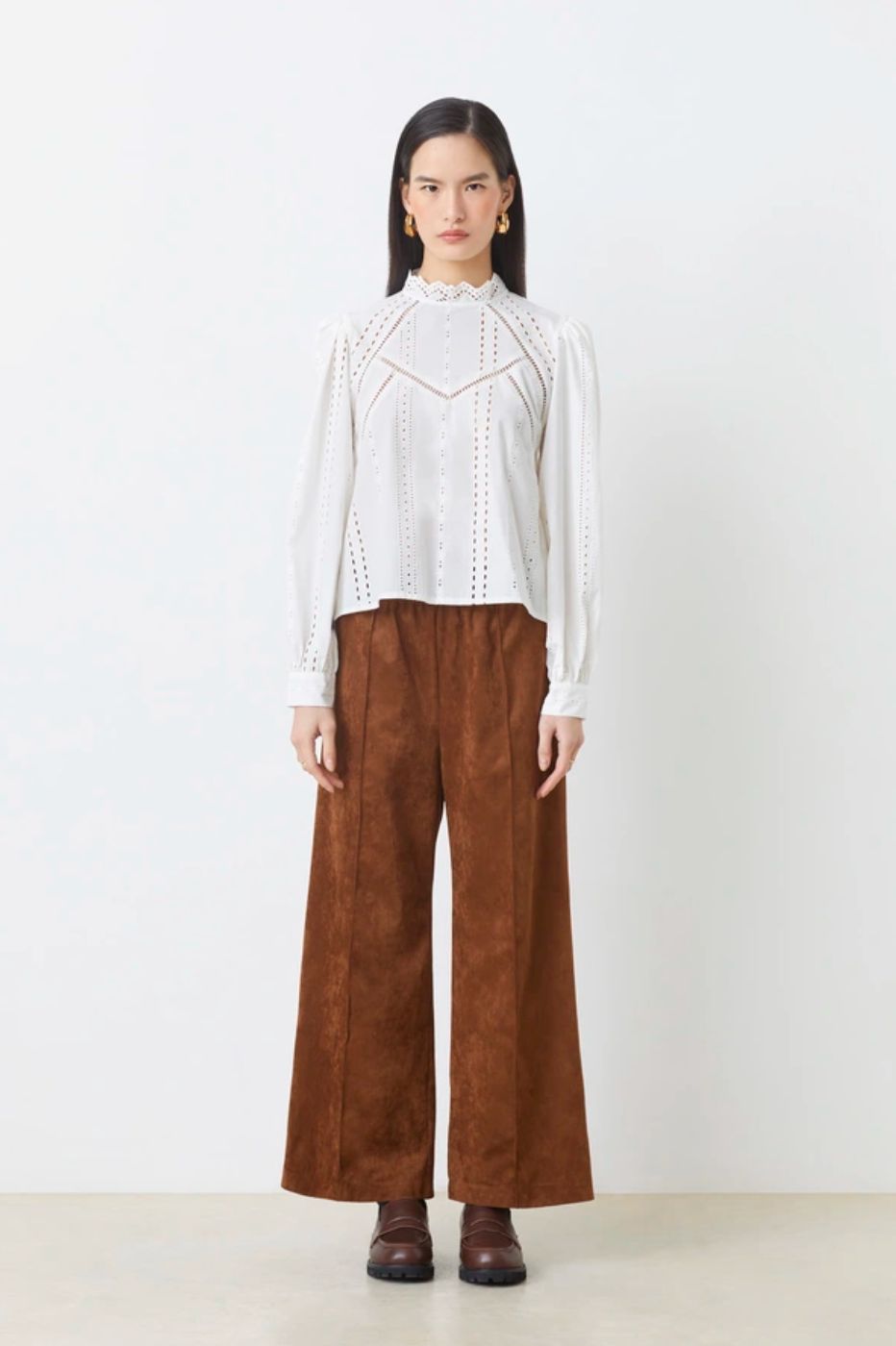 Suncoo Johan Faux-Suede Wide Leg Pants