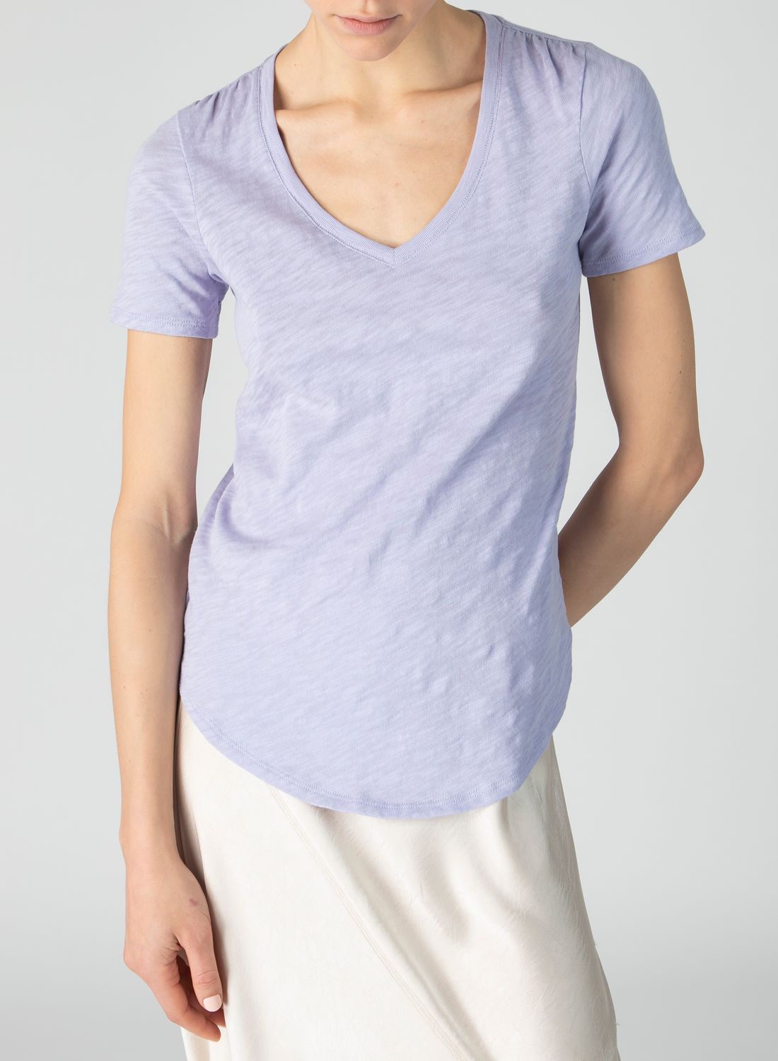 ATM Slub Schoolboy Short Sleeve V-Neck Tee in Skyflower