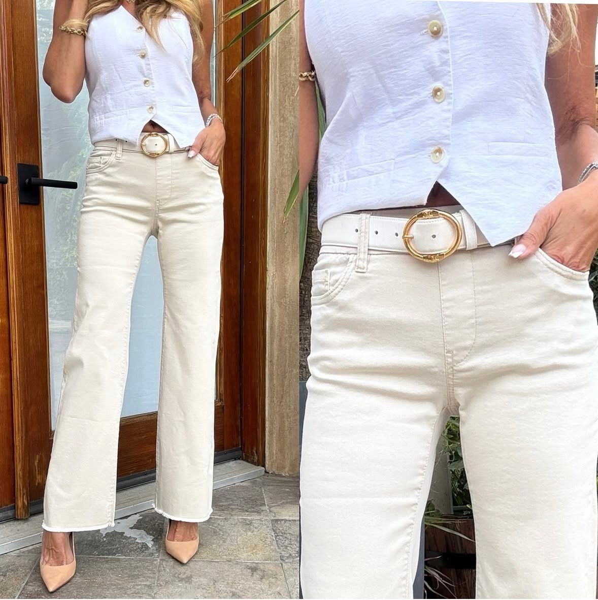 Bevy Flog Amanda Pant in Cream, Color: CREAM, Size: 24