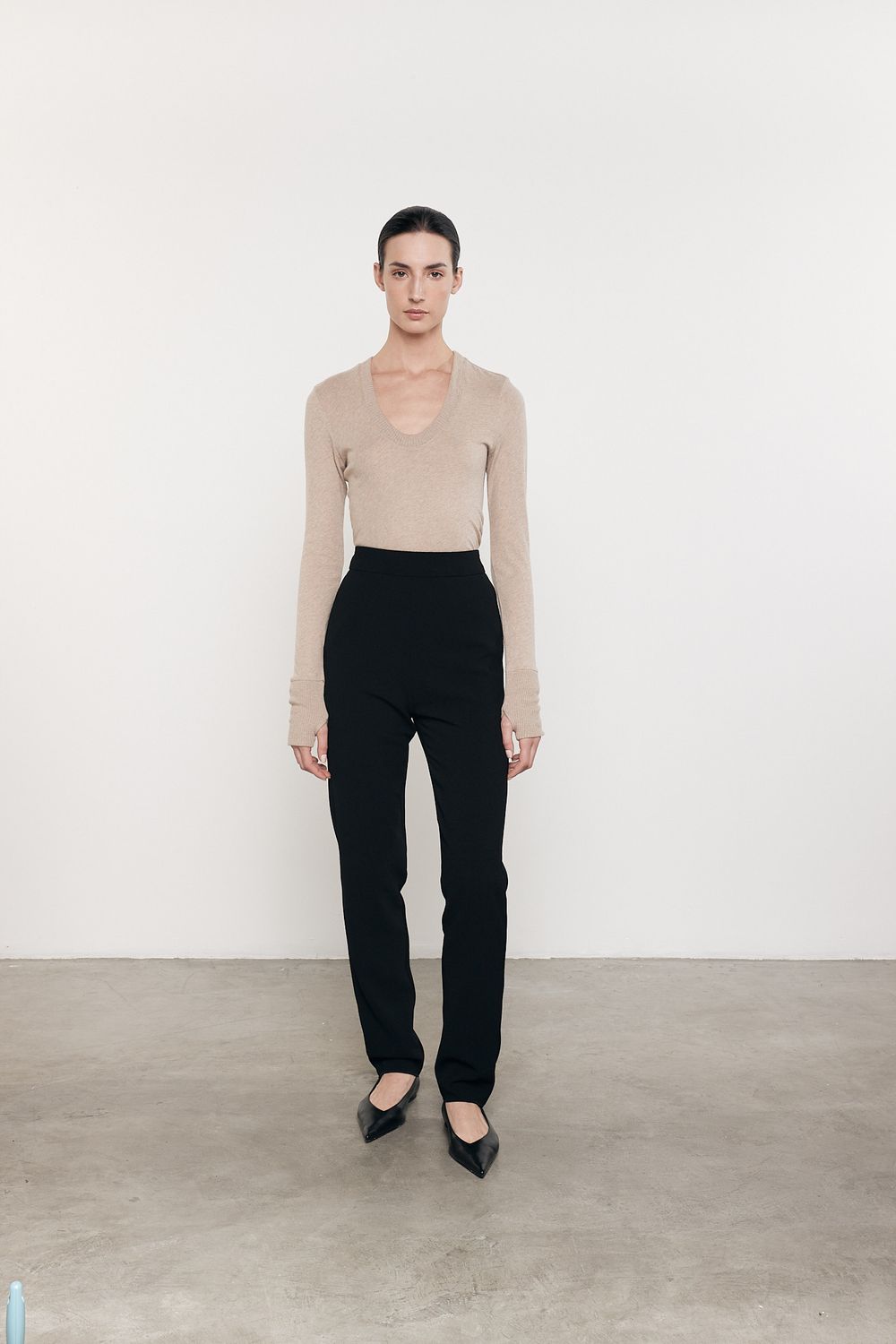 Enza Costa Cashmere Easy Cuff U Neck in Khaki