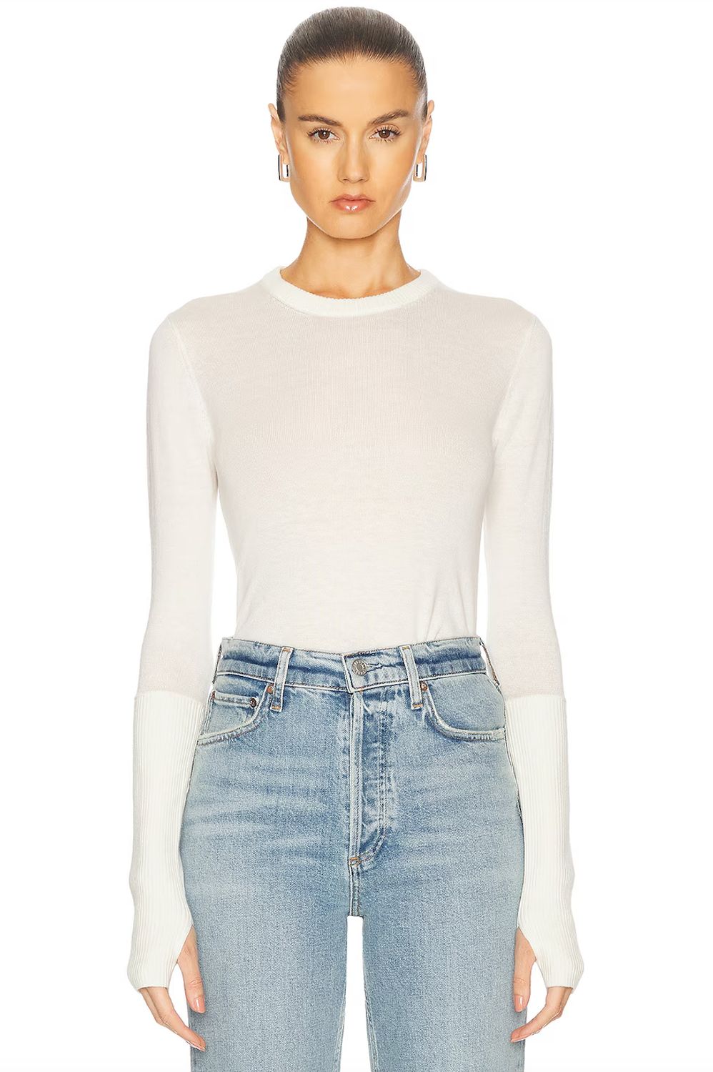 Enza Costa Cashmere Crew Neck in White
