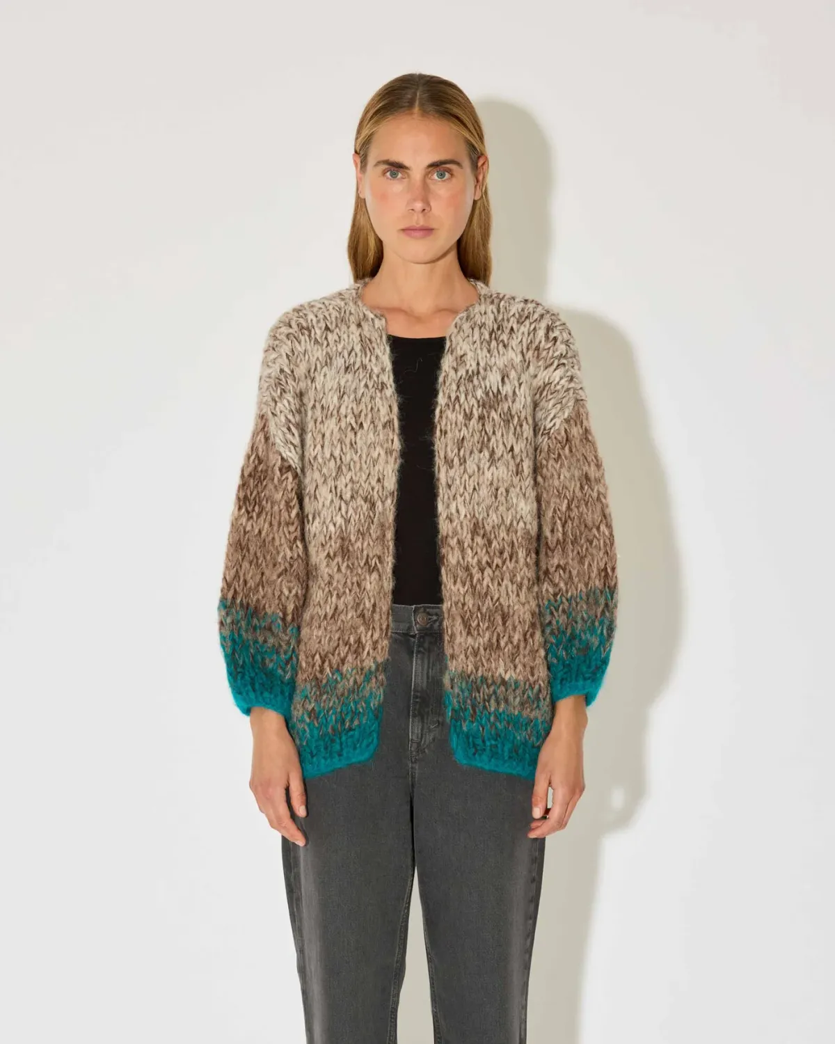 Maiami Fleecy Alpaca Ombre Cardigan, Color: Brown/White, Size: XS