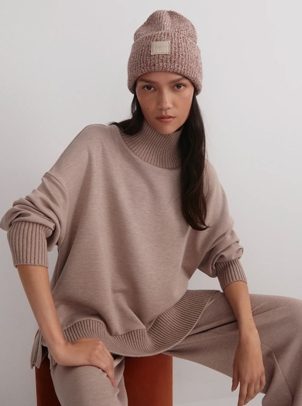 Varley Barker High Neck Sweatshirt in Taupe Marl