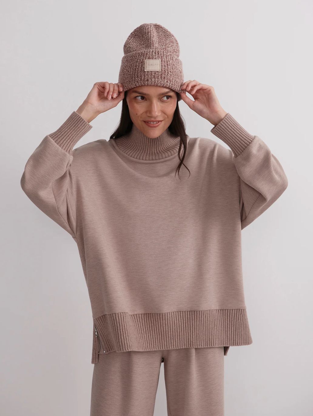 Varley Barker High Neck Sweatshirt in Taupe Marl