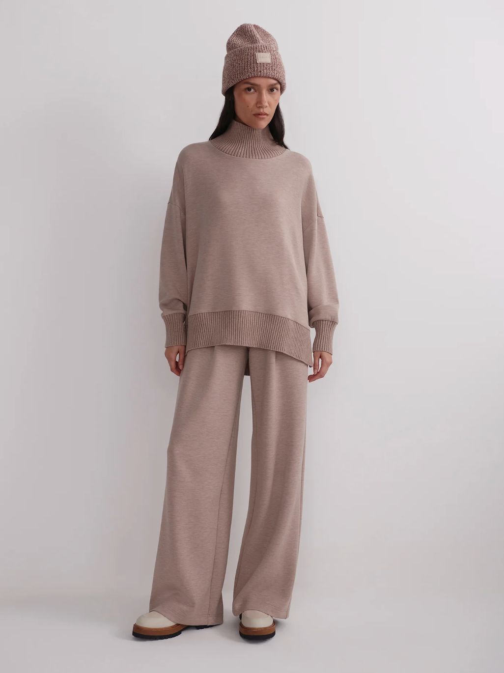 Varley Barker High Neck Sweatshirt in Taupe Marl