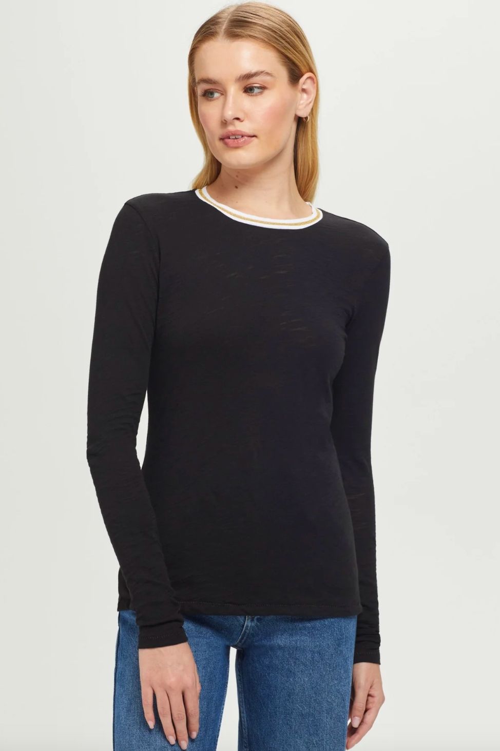 Goldie Long Sleeve Gold Tipped Ringer Tee