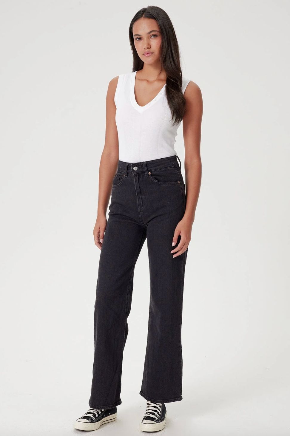 Goldie Cotton Rib V-Neck Tank with Buttons