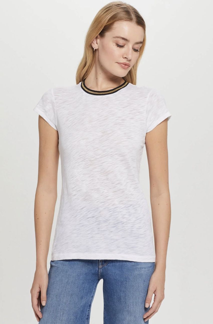 Goldie Short Sleeve Gold Tipped Ringer in White