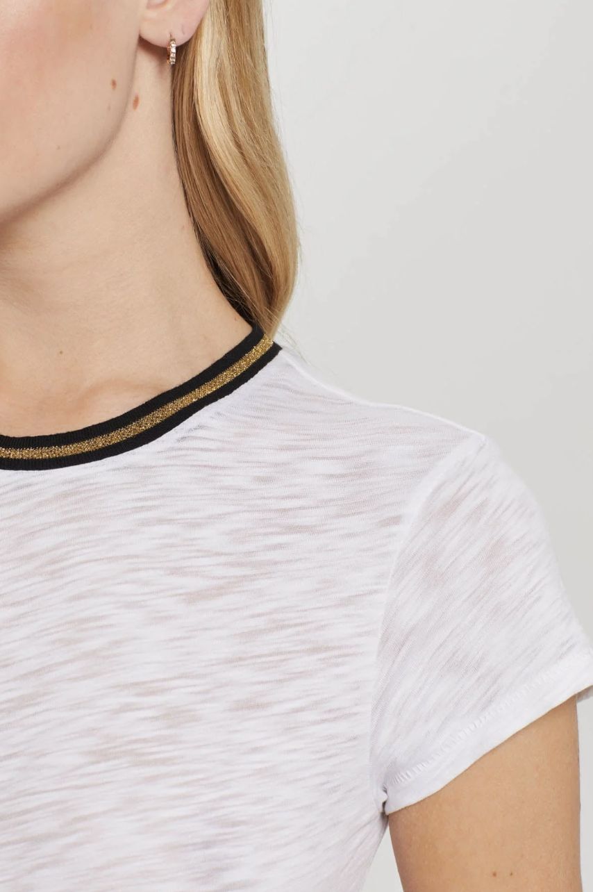 Goldie Short Sleeve Gold Tipped Ringer in White