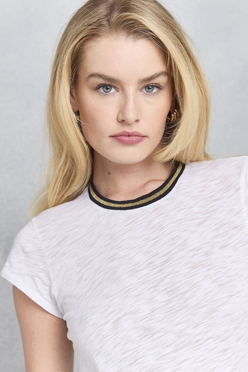 Goldie Short Sleeve Gold Tipped Ringer in White