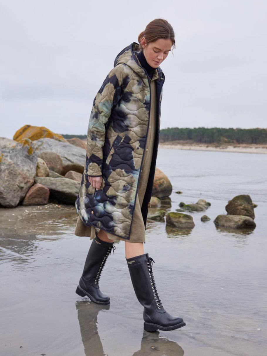 Ilse Jacobsen Quilted Coat in Moss Print