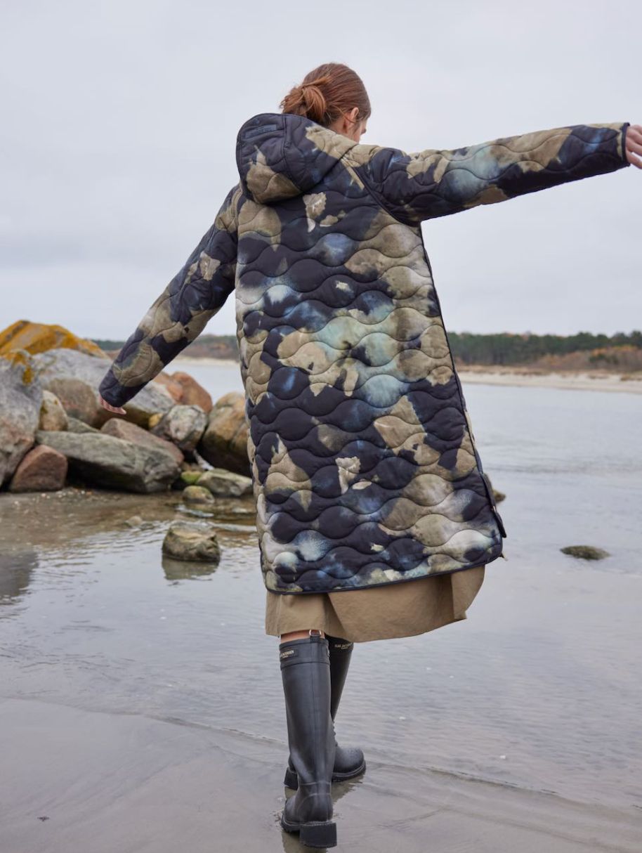 Ilse Jacobsen Quilted Coat in Moss Print