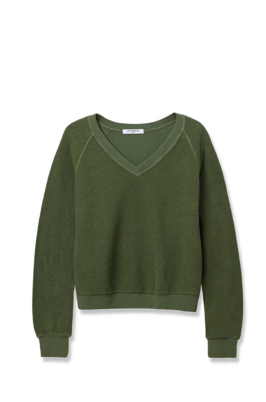 Perfect White Tee Zuri V-Neck Sweatshirt in Fern