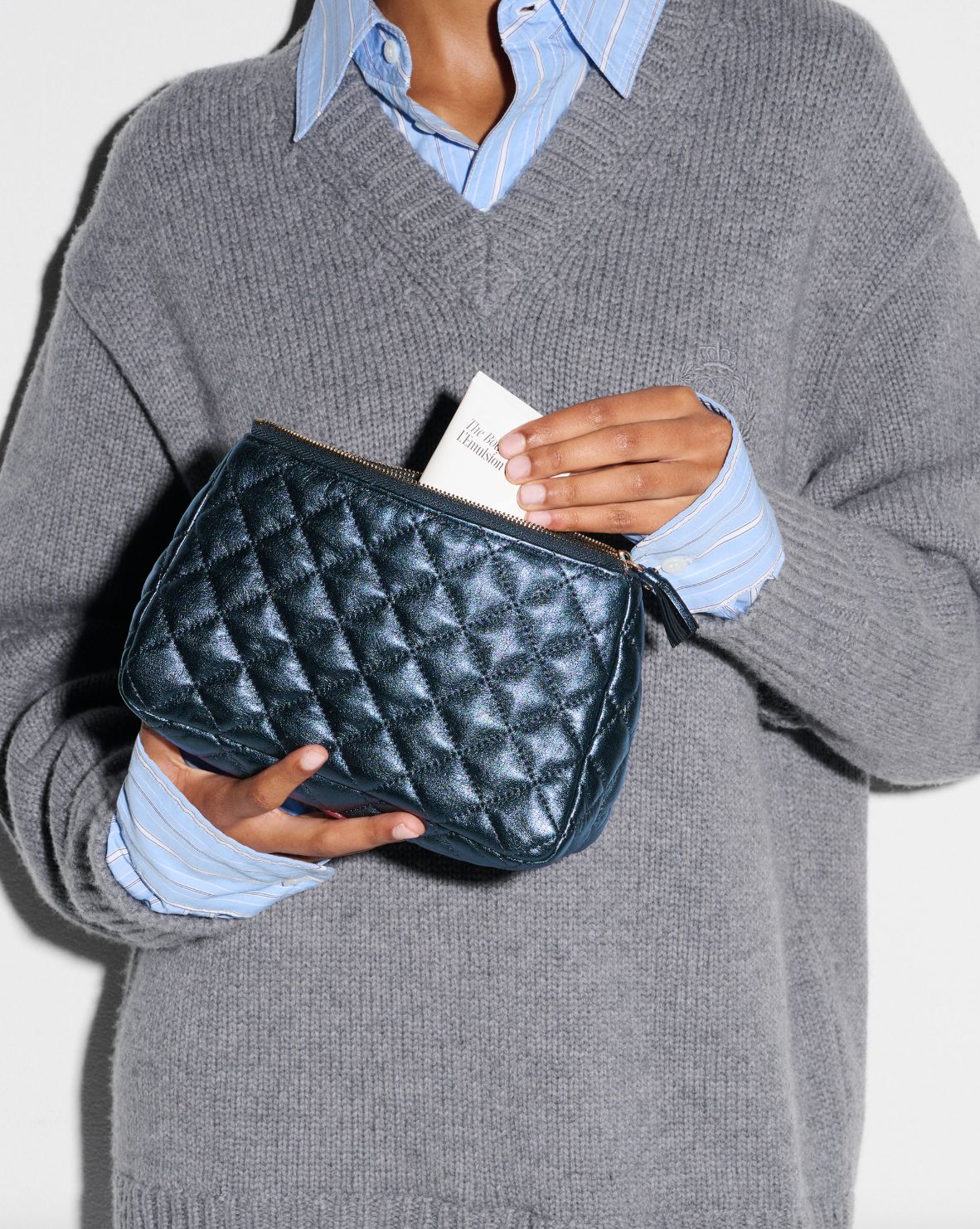 MZ Wallace Medium Luna Cosmetic in Midnight Metallic Leather