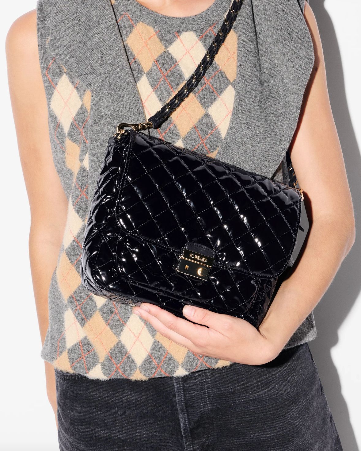 MZ Wallace Medium Crosby Lock Crossbody in Black Lacquer