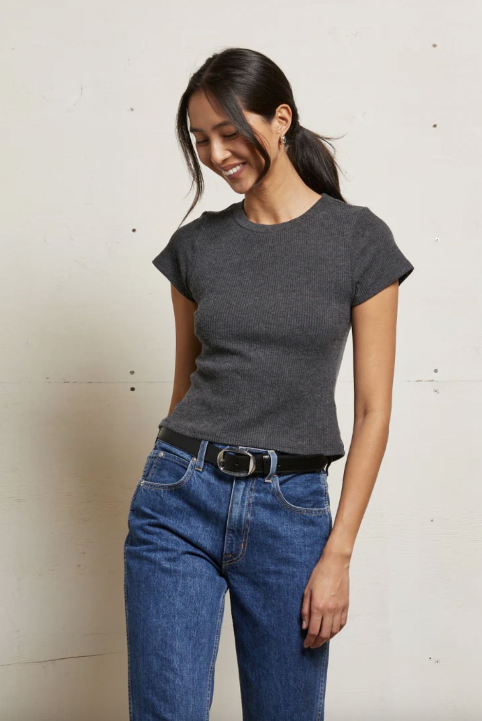 Perfect White Tee Gabby Crew Neck Tee in Charcoal