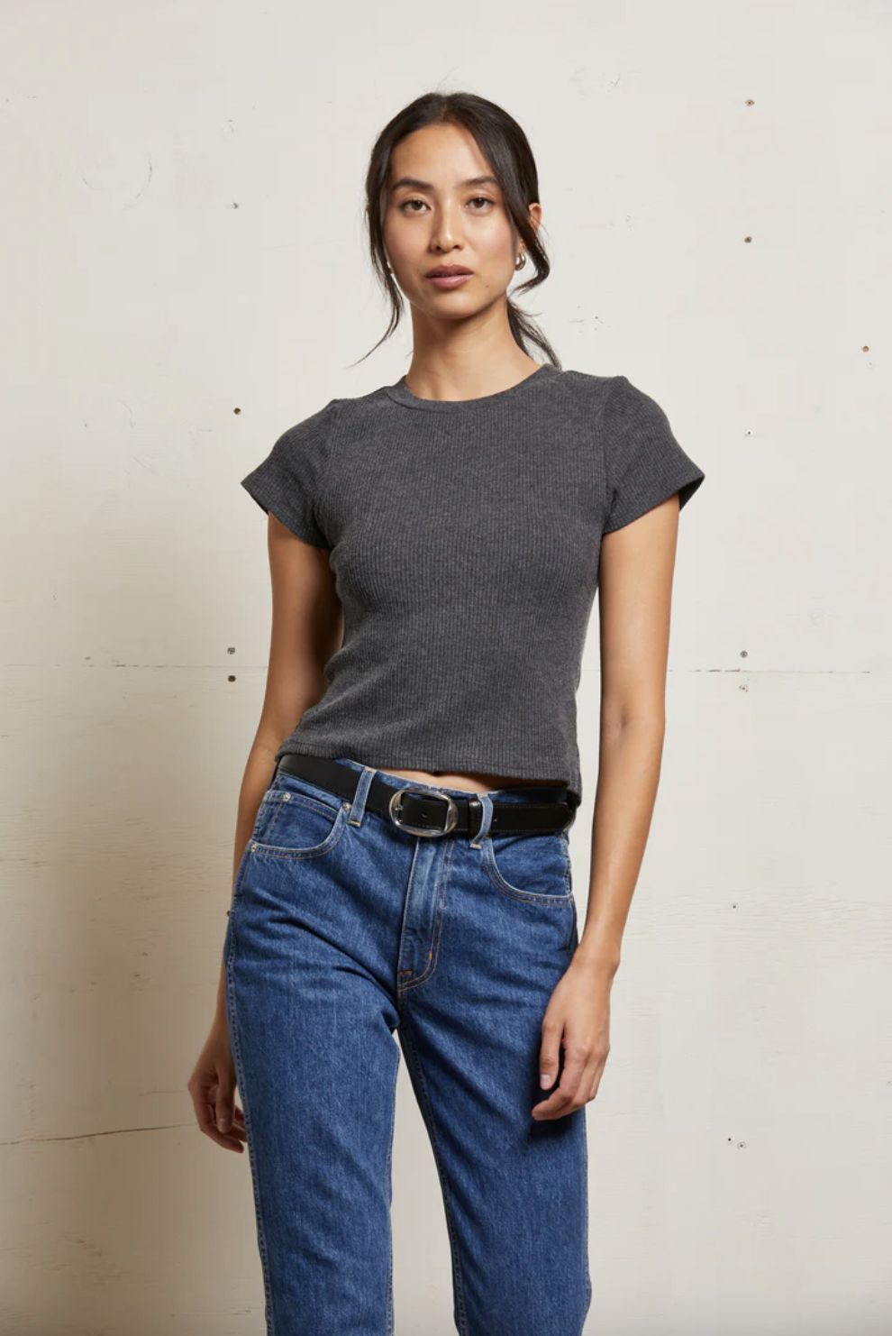 Perfect White Tee Gabby Crew Neck Tee in Charcoal