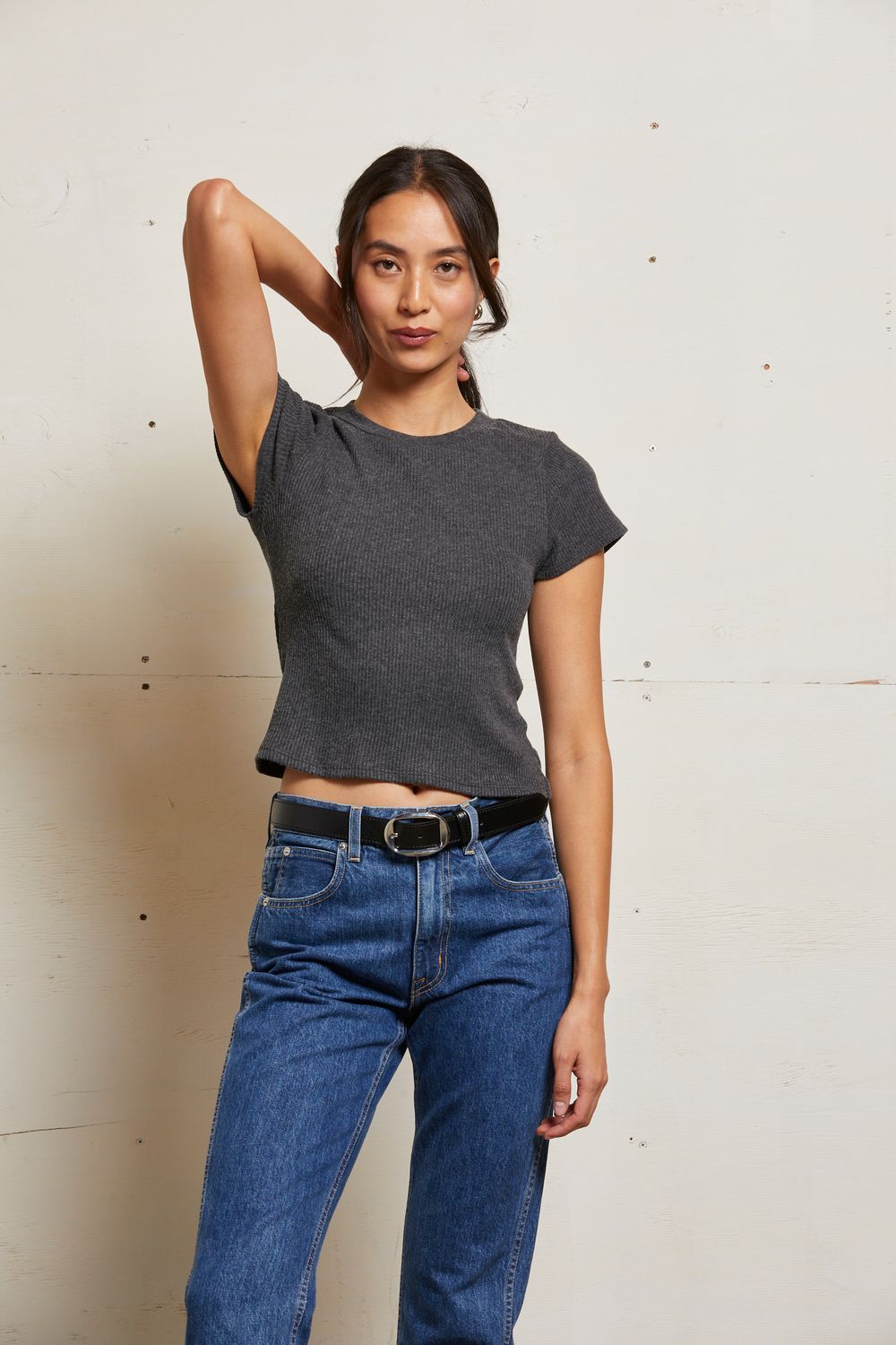 Perfect White Tee Gabby Crew Neck Tee in Charcoal