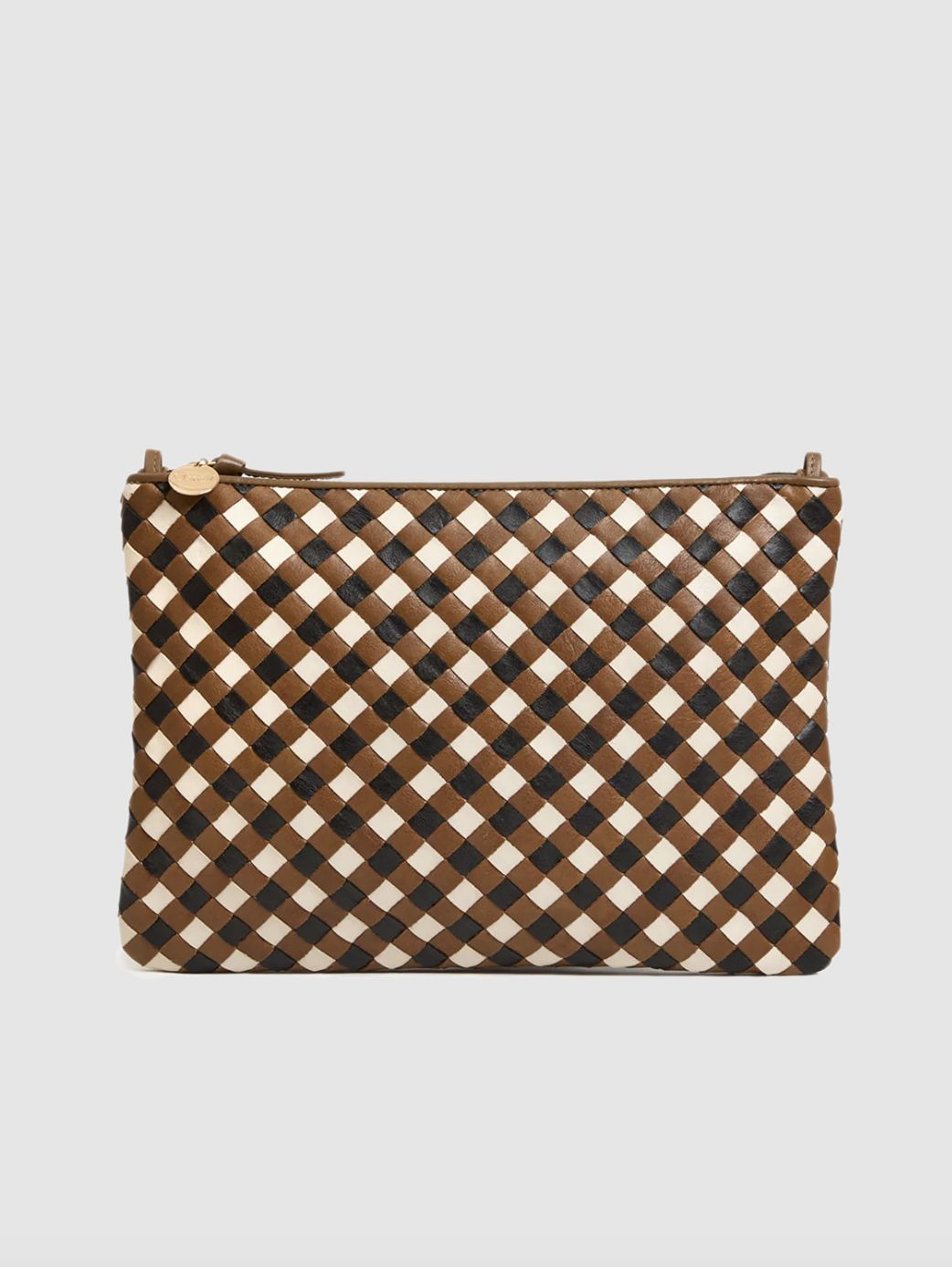 Clare V Woven Diagonal Clutch in Oat Multi