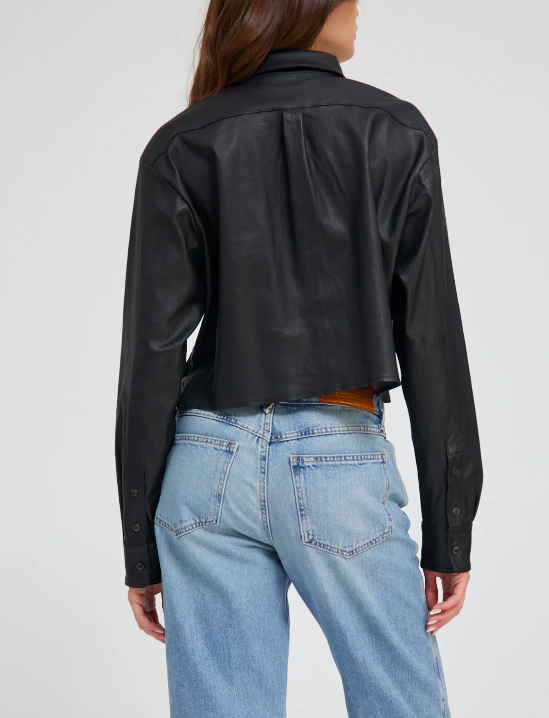 SPRWMN Cropped Leather Button Up Shirt