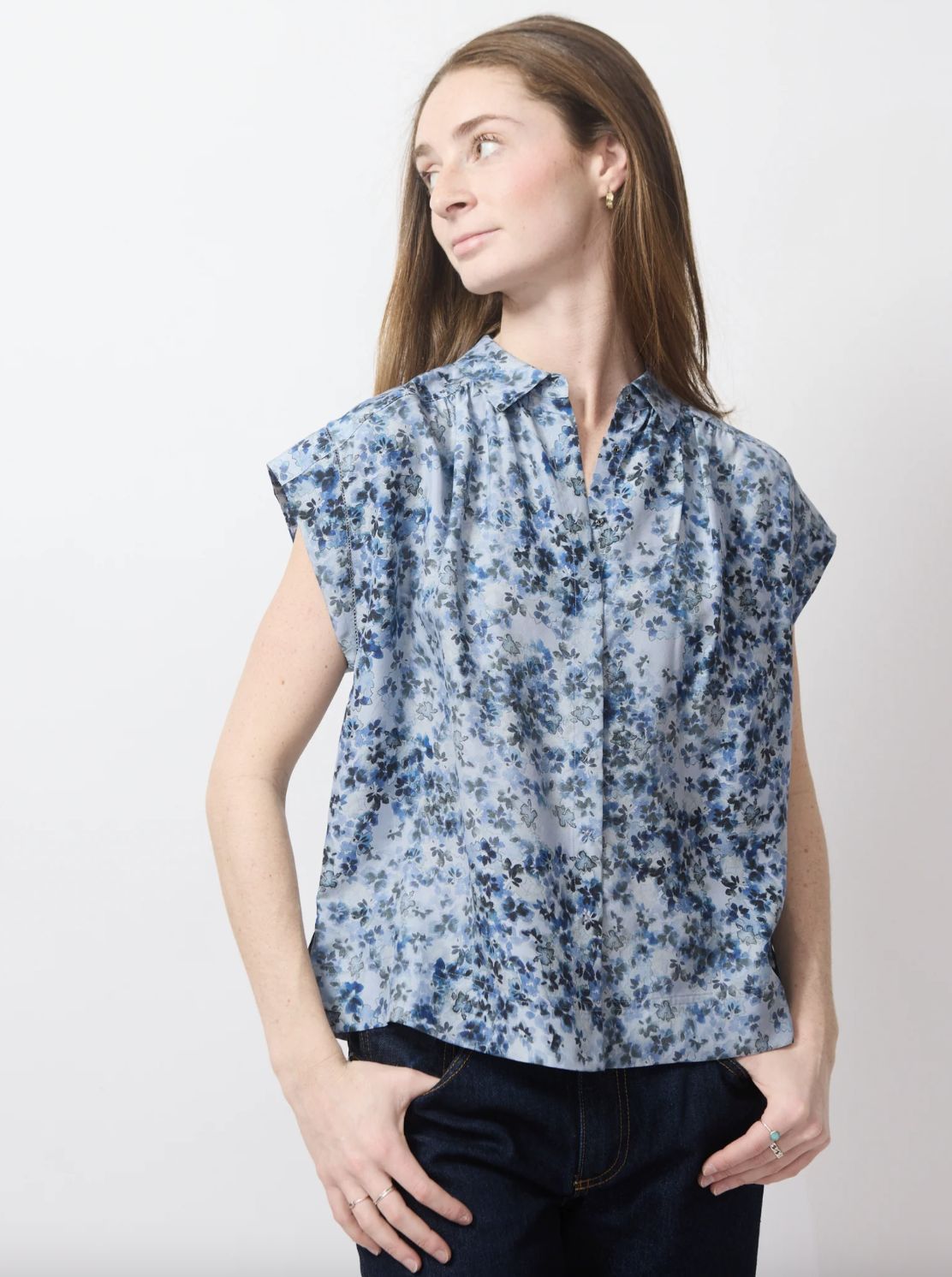 Go Silk Go Camp It Up Printed Shirt in Blue Jean Girl