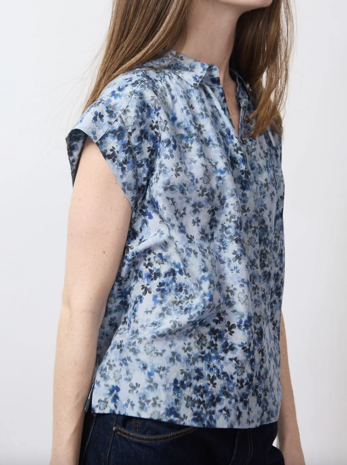 Go Silk Go Camp It Up Printed Shirt in Blue Jean Girl