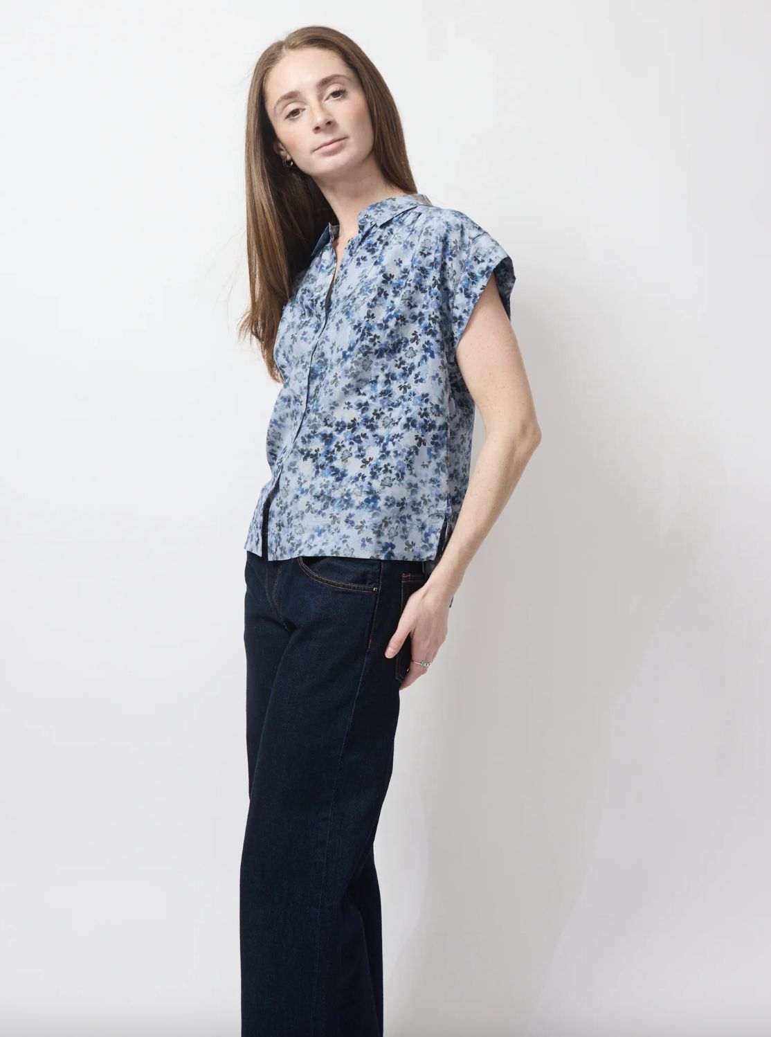 Go Silk Go Camp It Up Printed Shirt in Blue Jean Girl