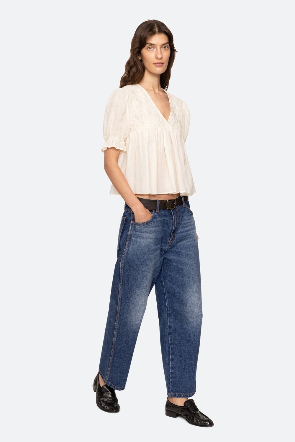 Sea-NY Imogen Short Sleeve Top, Color: Cream, Size: XS