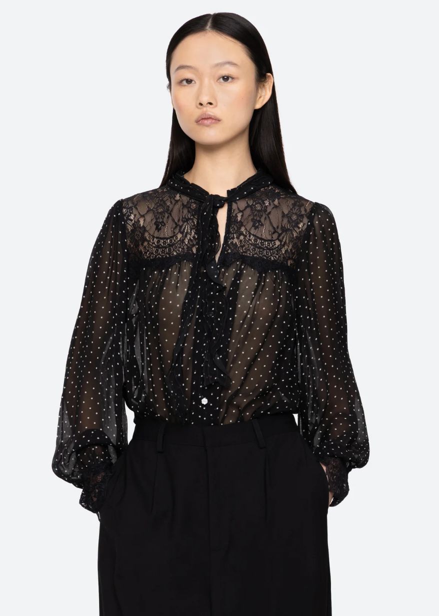 Sea-NY Melody Polka Dot Long Sleeve Top