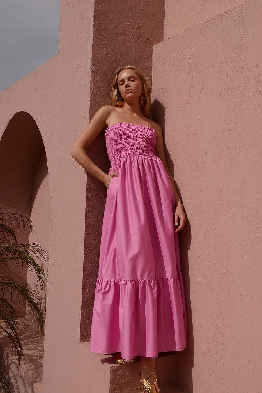 Kasia Cosmos Strapless Smoked Maxi Dress