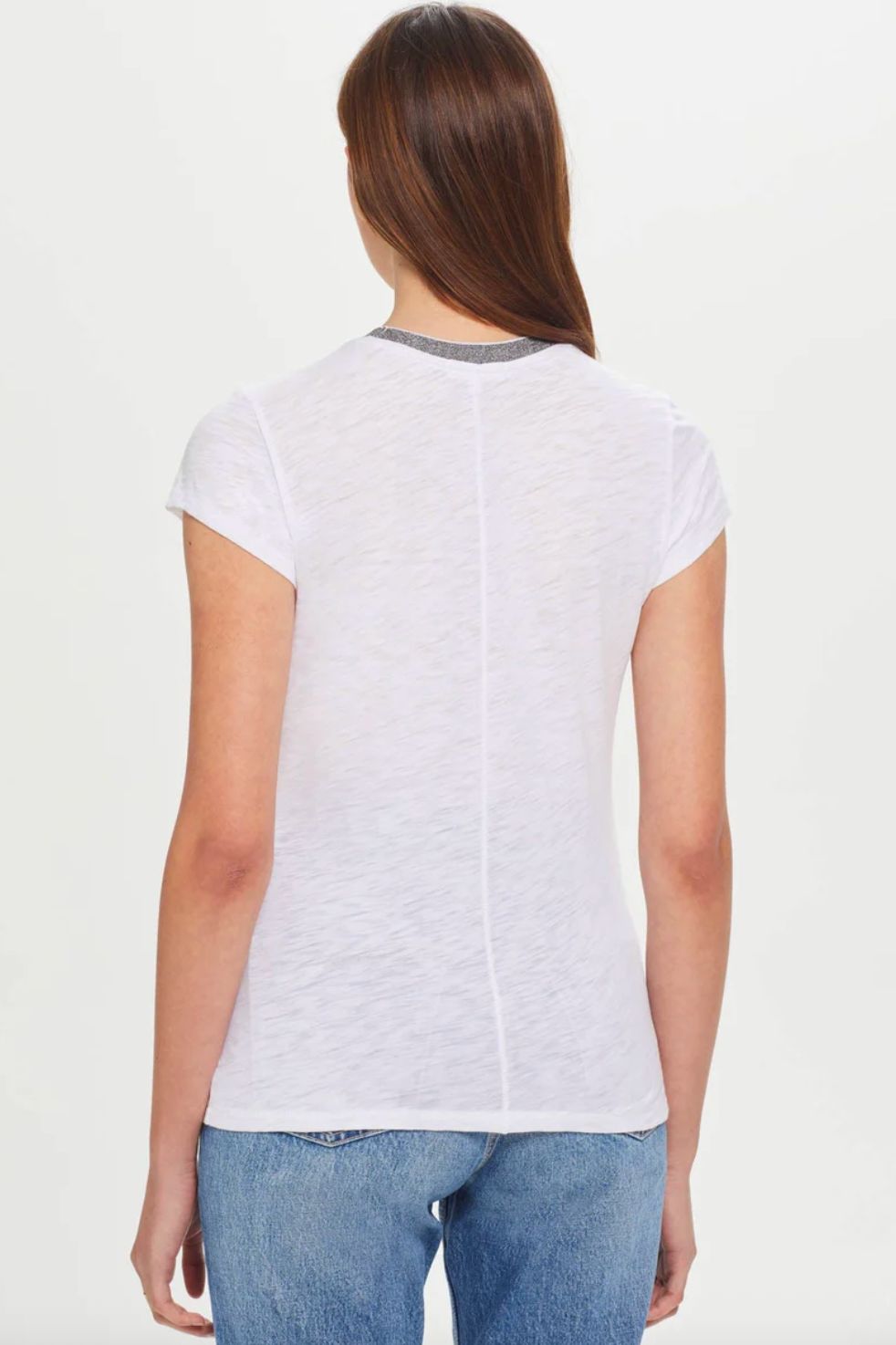 Goldie Short Sleeve White Metallic Ringer Tee