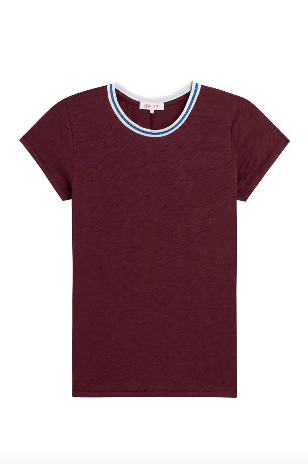 Goldie Short Sleeve Bordeaux Tipped Ringer Tee
