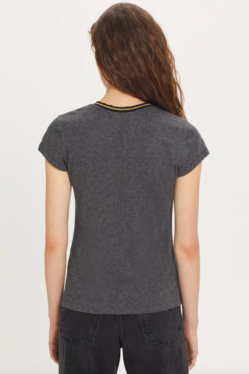 Goldie Short Sleeve Charcoal Tipped Ringer Tee