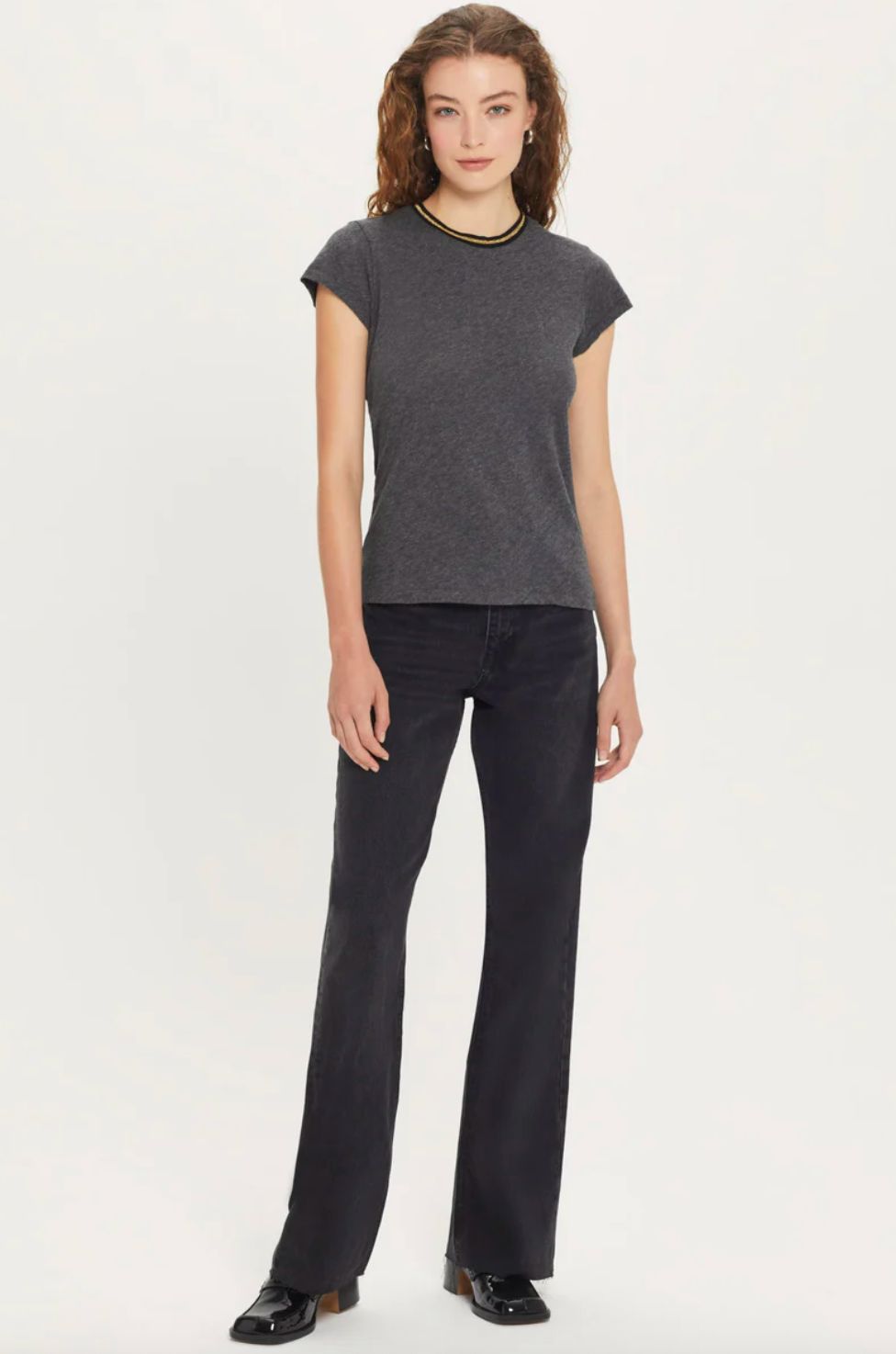 Goldie Short Sleeve Charcoal Tipped Ringer Tee