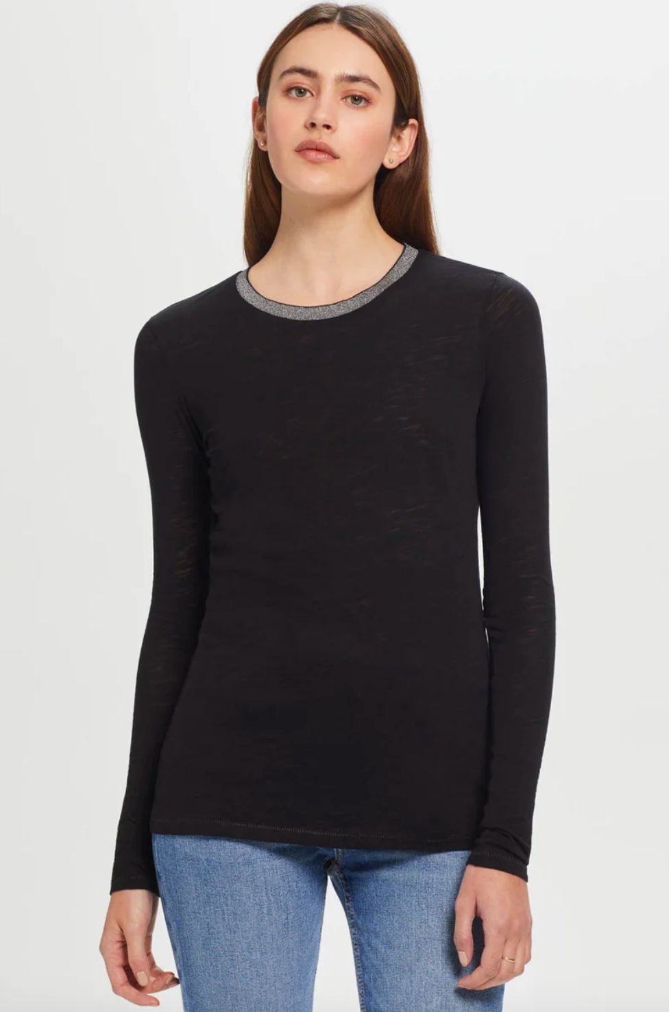 Goldie Silver Metallic Tip Long Sleeve Black Tee