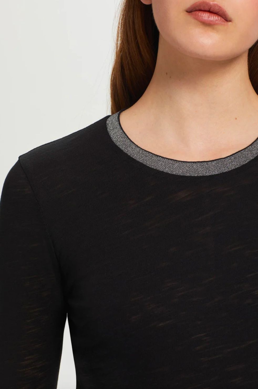Goldie Silver Metallic Tip Long Sleeve Black Tee