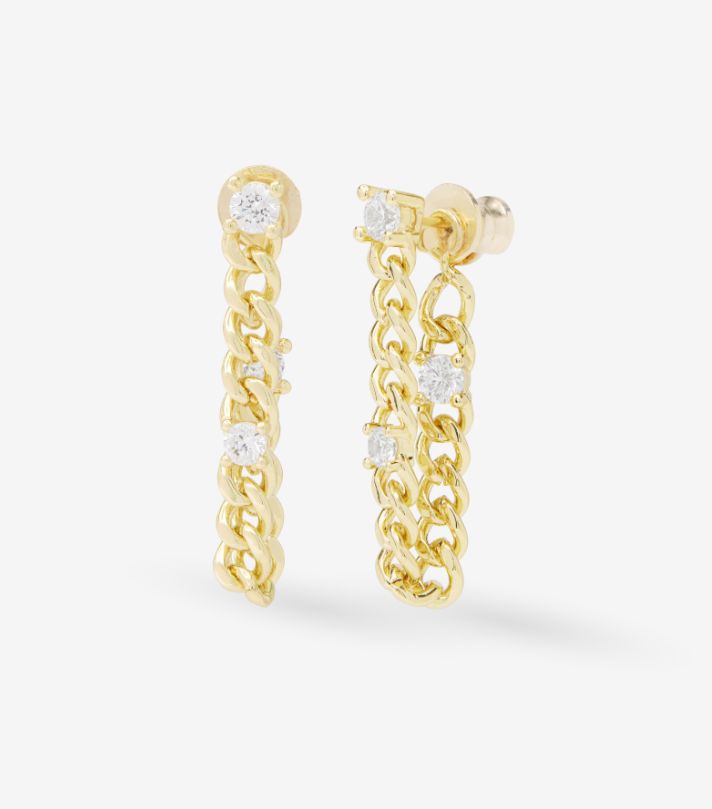 Melinda Maria Baby Julian Triple Diamond Chain Earrings in Gold