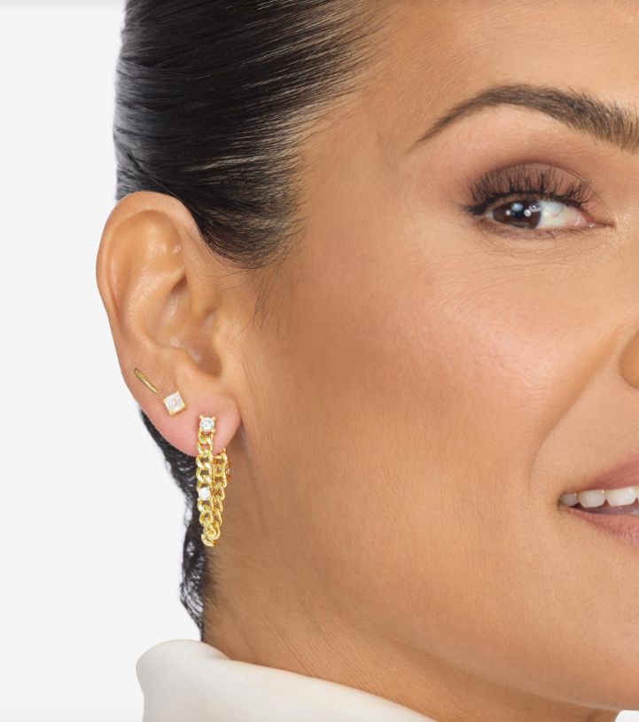 Melinda Maria Baby Julian Triple Diamond Chain Earrings in Gold