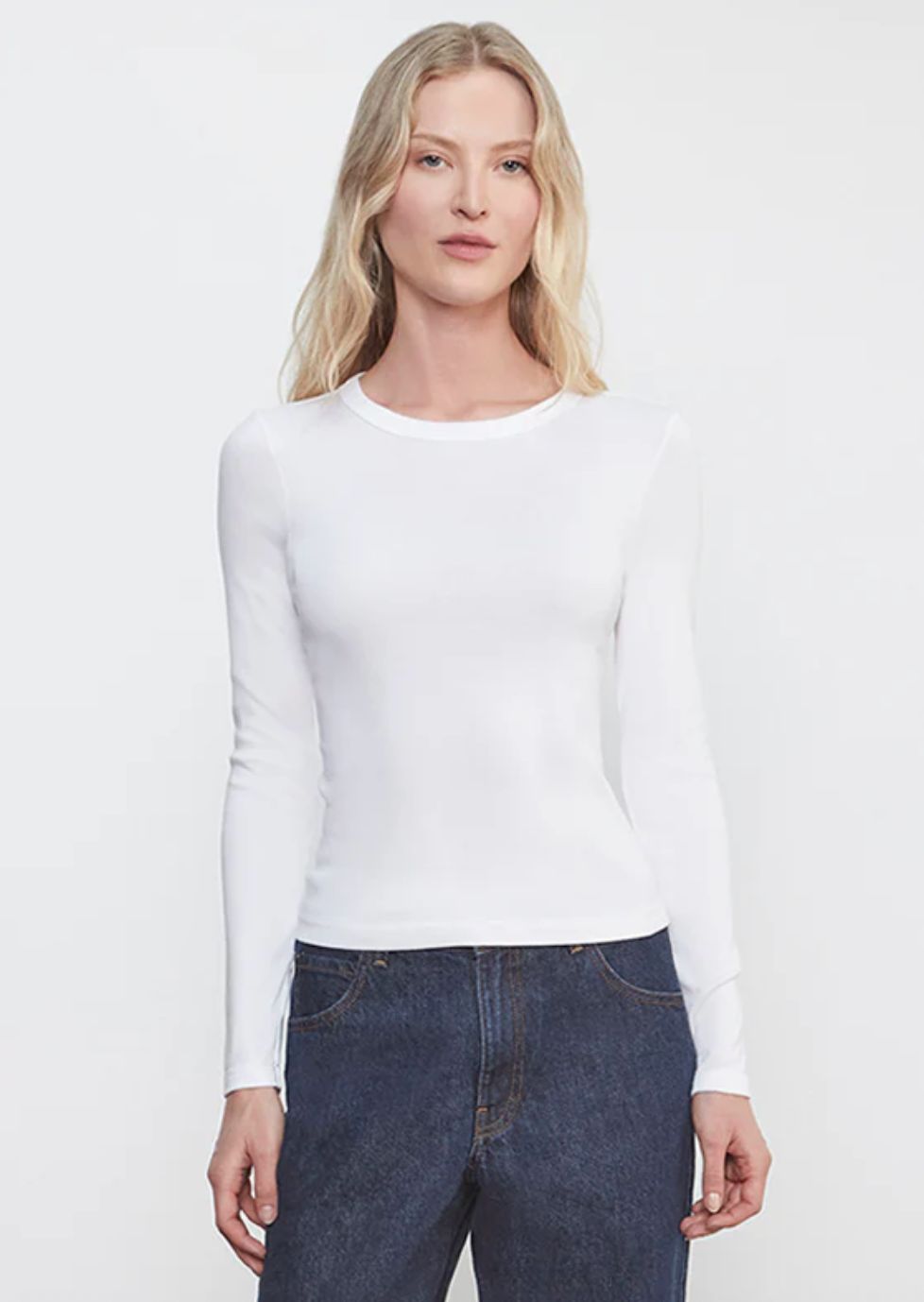 Enza Costa Supima Cotton Long Sleeve Tee, Color: White, Size: XS