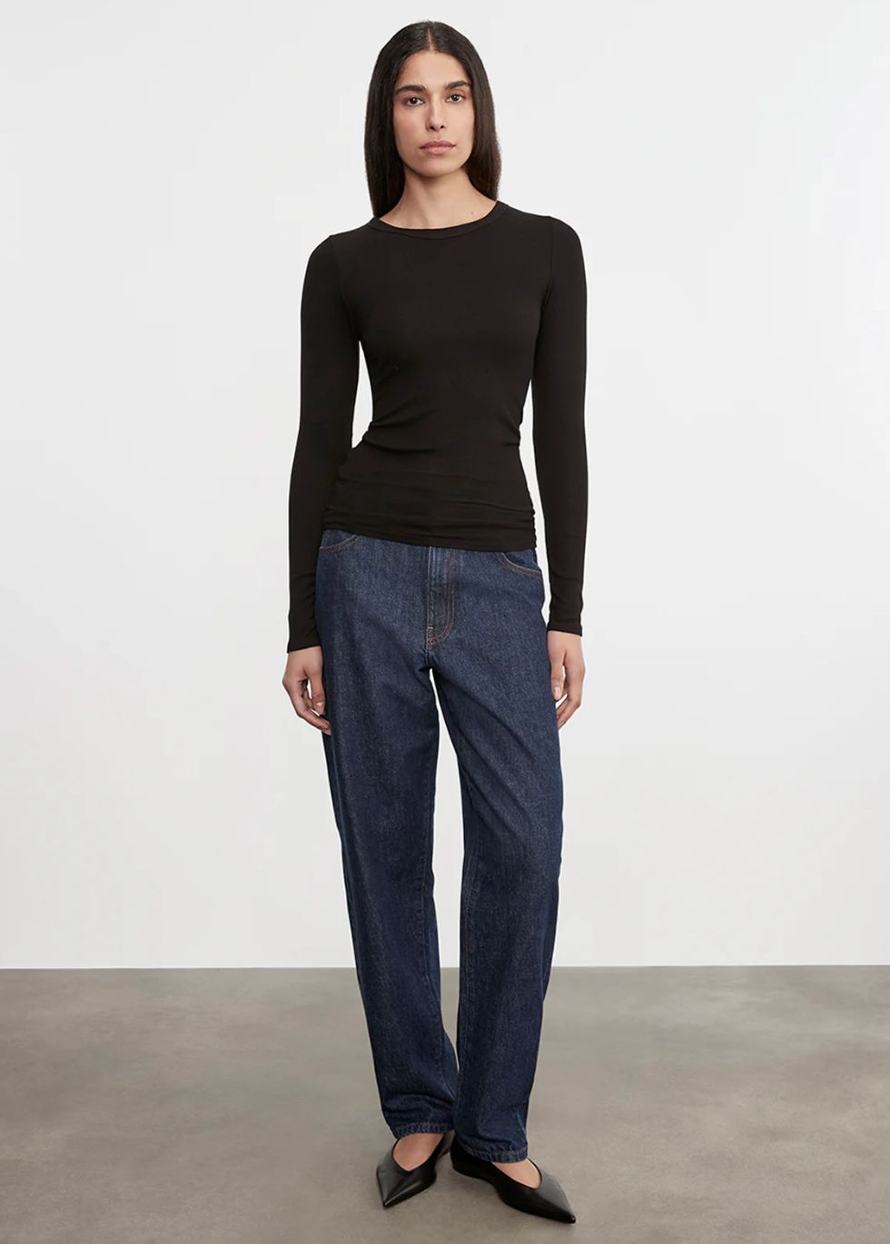 Enza Costa Silk Knit Long Sleeve Crew Tee in Black
