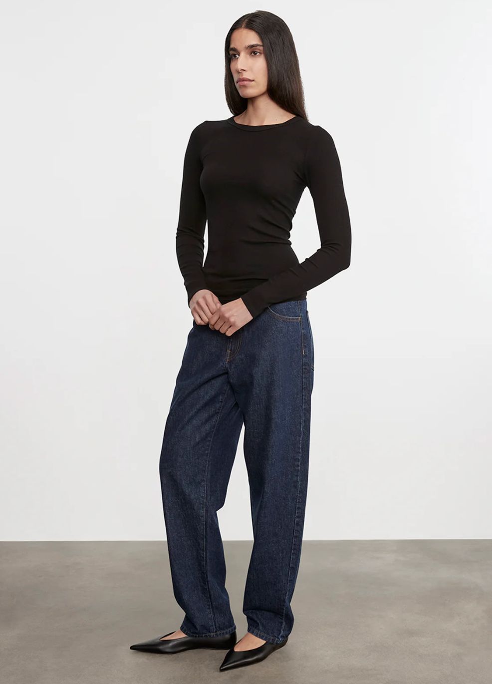 Enza Costa Silk Knit Long Sleeve Crew Tee in Black