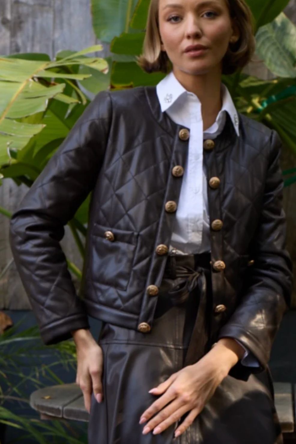 Stellah Vegan Leather Quilted Jacket, Color: Chocolate, Size: XS