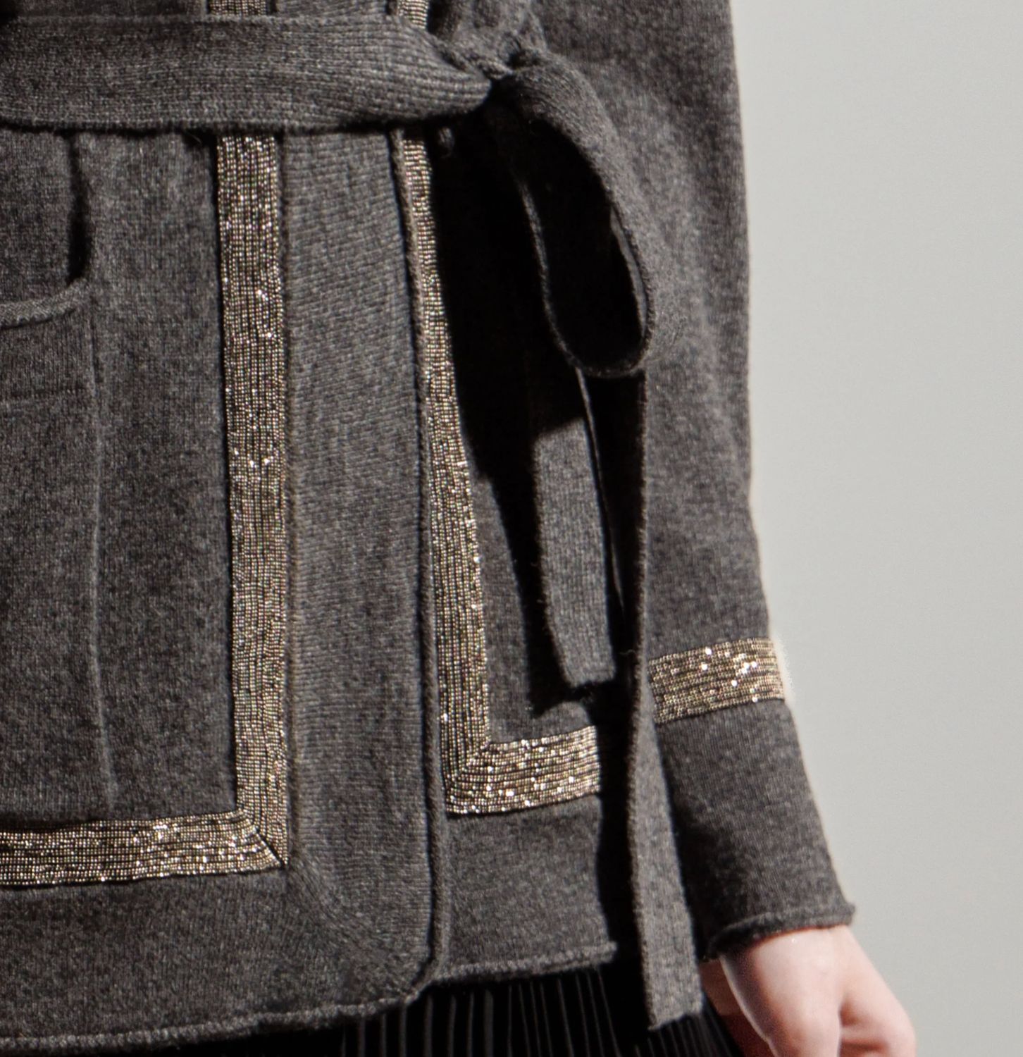 SOH Short Belted Cardigan with Metal Mesh Accents