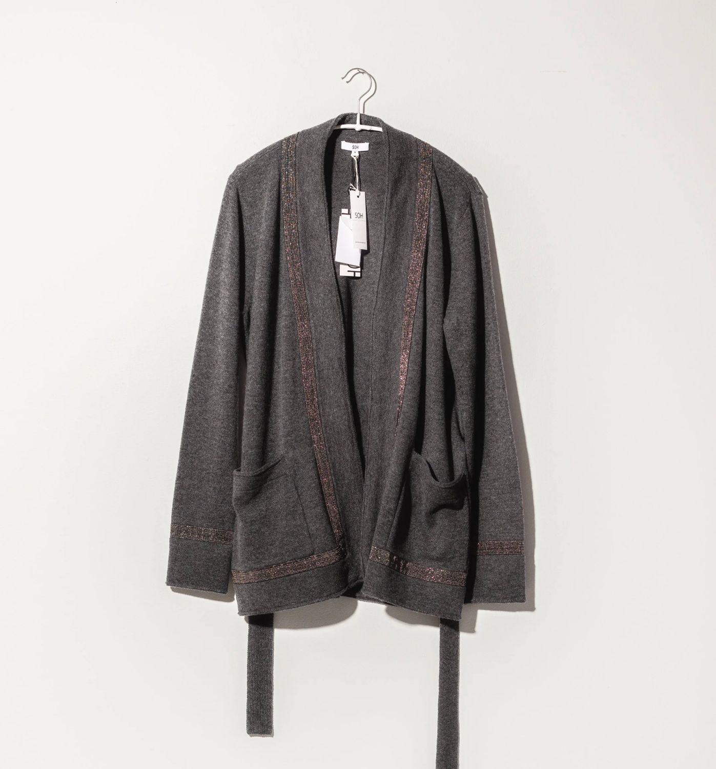 SOH Short Belted Cardigan with Metal Mesh Accents